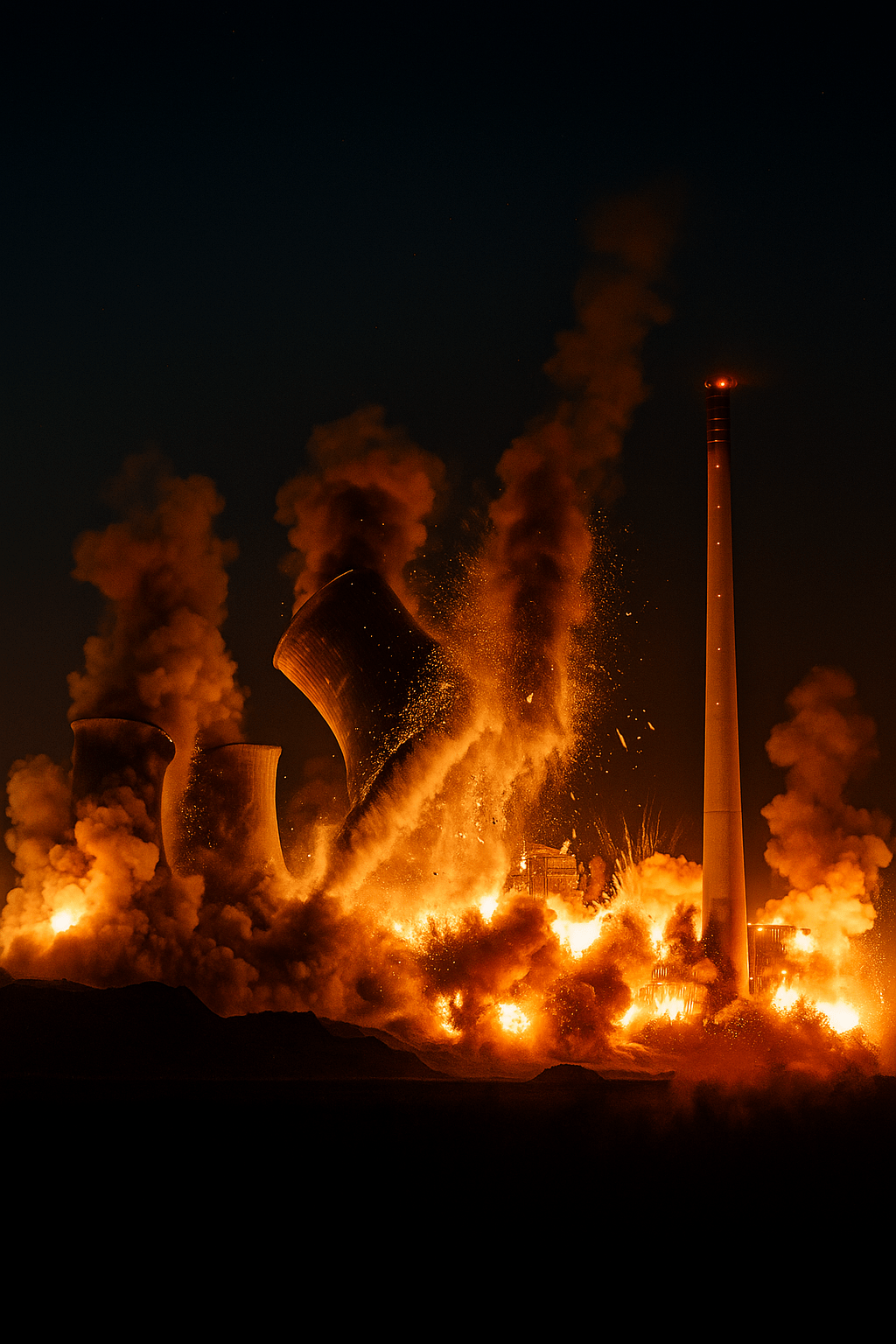 Momento de la voladura de una Central Térmica, símbolo del desmantelamiento energético en España.