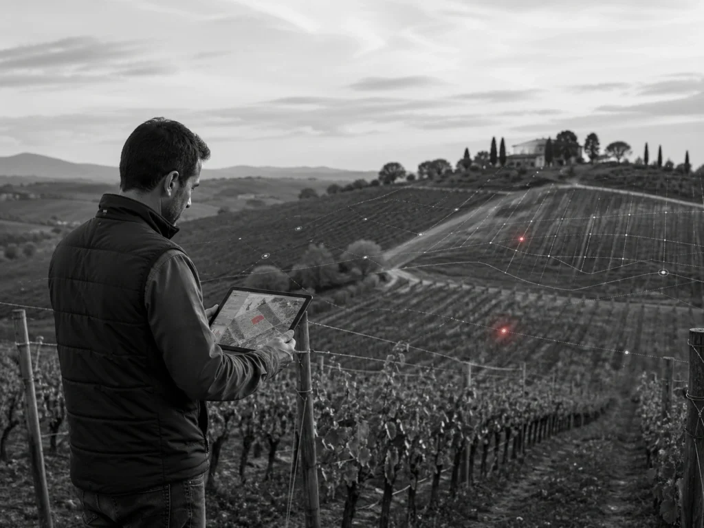 viñedo con tecnología aplicada e inteligencia artificial en agricultura | IA en la empresa rural